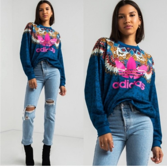 adidas Sweaters - ADIDAS X Farm Borbomix Trefoil Sweatshirt Blue
Crew Neck Size M